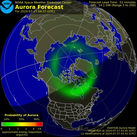 Aurora Borealis Ovation forecast model - Northern hemisphere