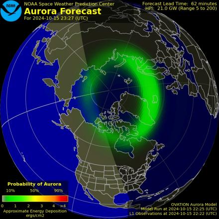 Aurora Borealis Ovation forecast model - Northern hemisphere