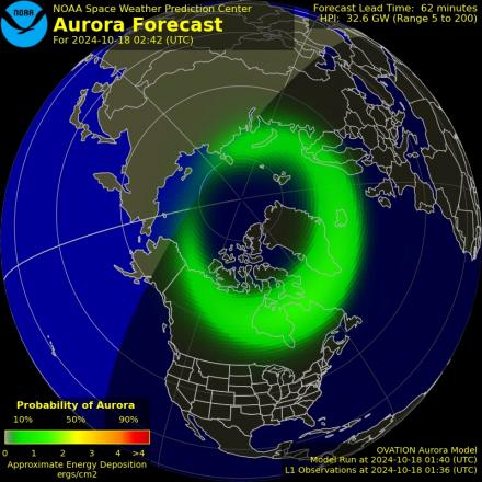 Aurora Borealis Ovation forecast model - Northern hemisphere