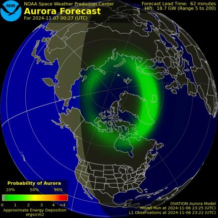 Aurora Borealis Ovation forecast model - Northern hemisphere