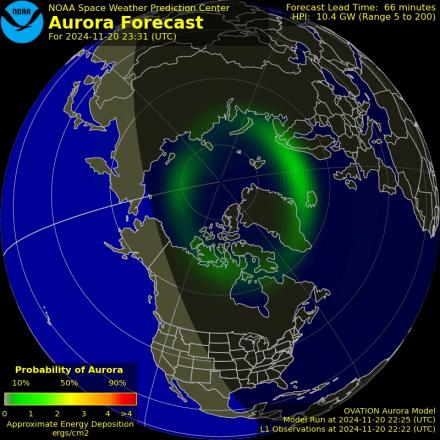 Aurora Borealis Ovation forecast model - Northern hemisphere