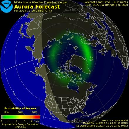 Aurora Borealis Ovation forecast model - Northern hemisphere