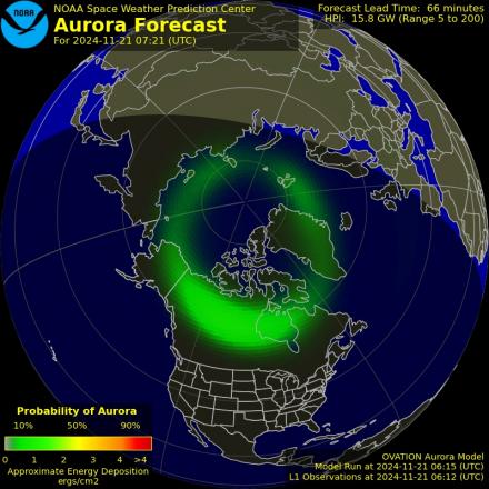 Aurora Borealis Ovation forecast model - Northern hemisphere