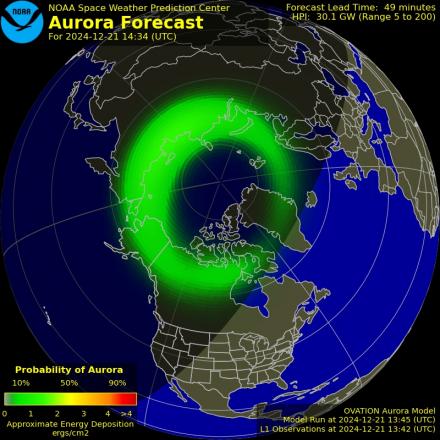 Aurora Borealis Ovation forecast model - Northern hemisphere