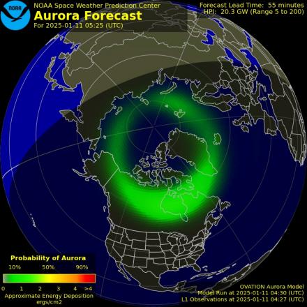 Aurora Borealis Ovation forecast model - Northern hemisphere