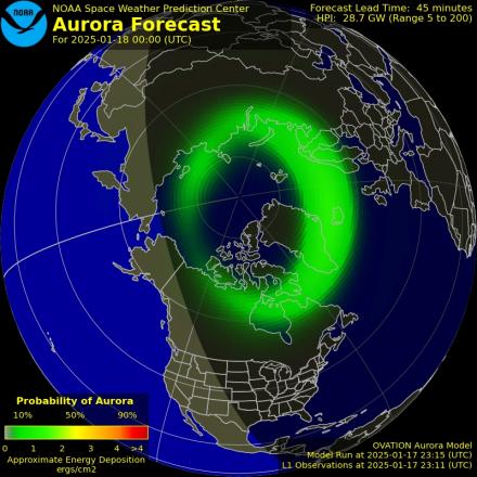 Aurora Borealis Ovation forecast model - Northern hemisphere