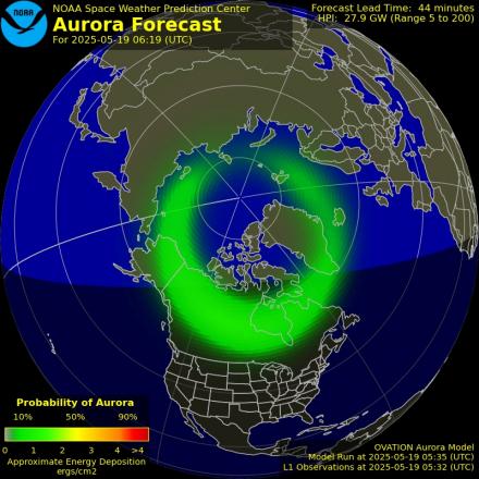 Aurora Borealis Ovation forecast model - Northern hemisphere