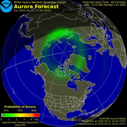 Aurora Borealis Ovation forecast model - Northern hemisphere