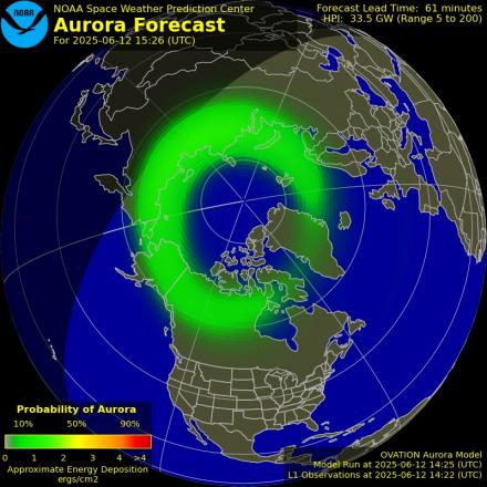 Aurora Borealis Ovation forecast model - Northern hemisphere