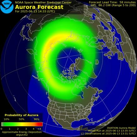 Aurora Borealis Ovation forecast model - Northern hemisphere