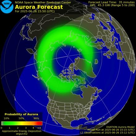Aurora Borealis Ovation forecast model - Northern hemisphere