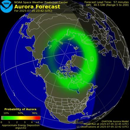 Aurora Borealis Ovation forecast model - Northern hemisphere