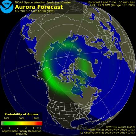 Aurora Borealis Ovation forecast model - Northern hemisphere