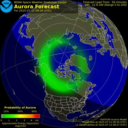 Aurora Borealis Ovation forecast model - Northern hemisphere