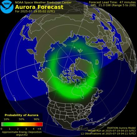 Aurora Borealis Ovation forecast model - Northern hemisphere