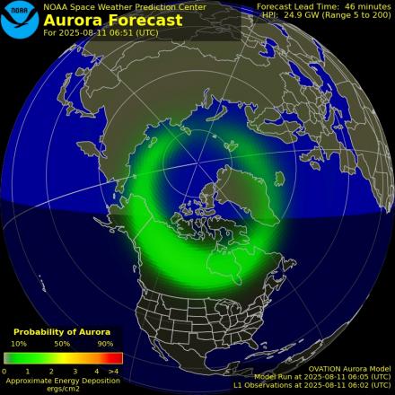 Aurora Borealis Ovation forecast model - Northern hemisphere