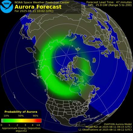 Aurora Borealis Ovation forecast model - Northern hemisphere