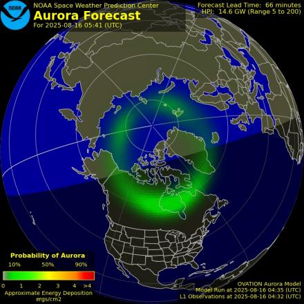 Aurora Borealis Ovation forecast model - Northern hemisphere