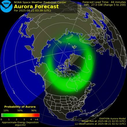 Aurora Borealis Ovation forecast model - Northern hemisphere