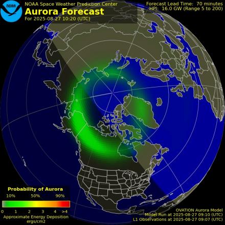 Aurora Borealis Ovation forecast model - Northern hemisphere