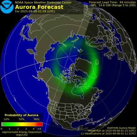 Aurora Borealis Ovation forecast model - Northern hemisphere