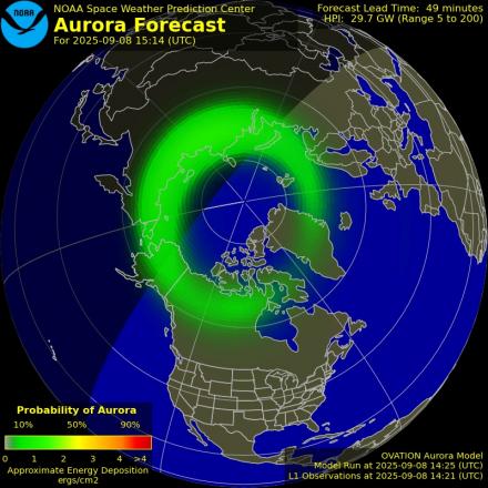 Aurora Borealis Ovation forecast model - Northern hemisphere