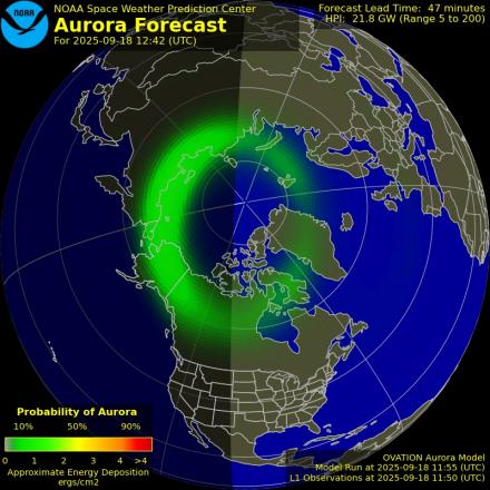 Aurora Borealis Ovation forecast model - Northern hemisphere