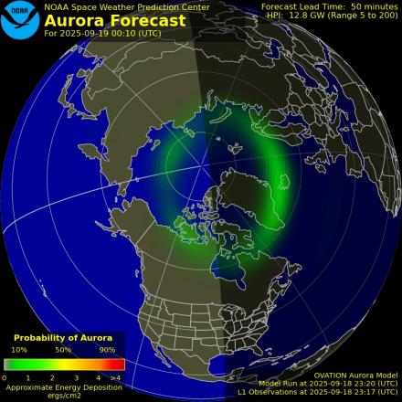 Aurora Borealis Ovation forecast model - Northern hemisphere