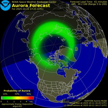 Aurora Borealis Ovation forecast model - Northern hemisphere