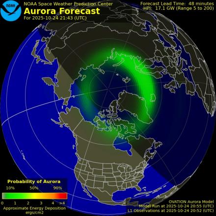 Aurora Borealis Ovation forecast model - Northern hemisphere