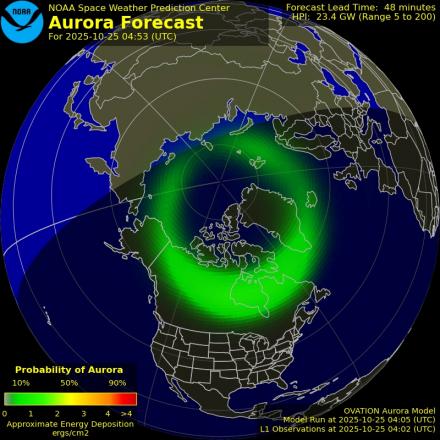 Aurora Borealis Ovation forecast model - Northern hemisphere