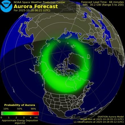 Aurora Borealis Ovation forecast model - Northern hemisphere