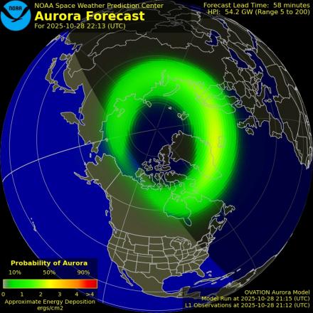 Aurora Borealis Ovation forecast model - Northern hemisphere