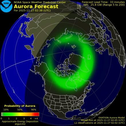 Aurora Borealis Ovation forecast model - Northern hemisphere