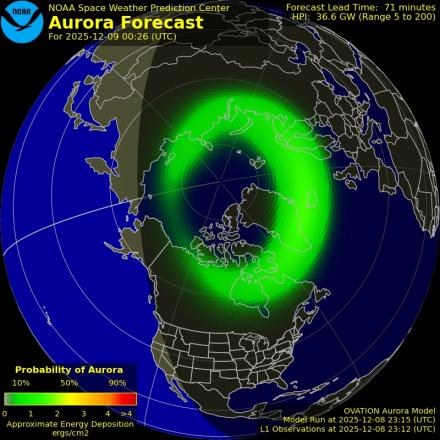 Aurora Borealis Ovation forecast model - Northern hemisphere