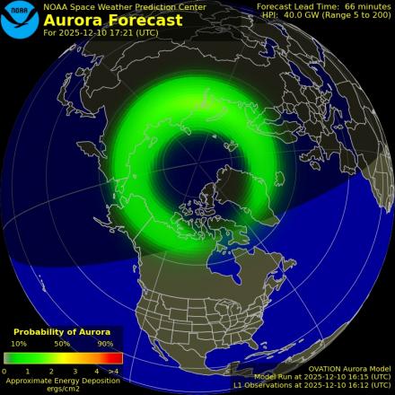 Aurora Borealis Ovation forecast model - Northern hemisphere