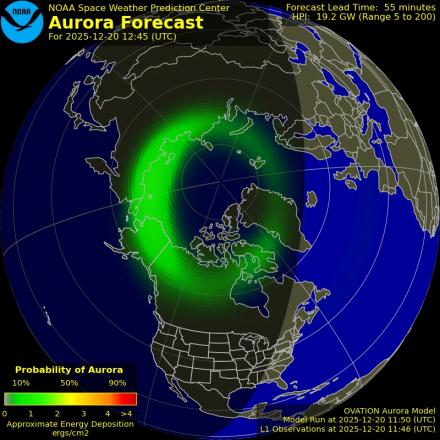 Aurora Borealis Ovation forecast model - Northern hemisphere