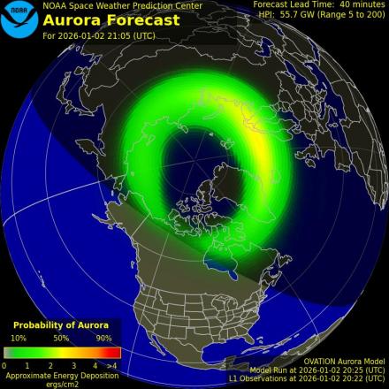 Aurora Borealis Ovation forecast model - Northern hemisphere