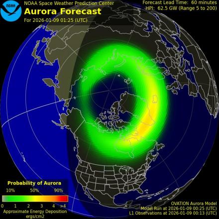 Aurora Borealis Ovation forecast model - Northern hemisphere