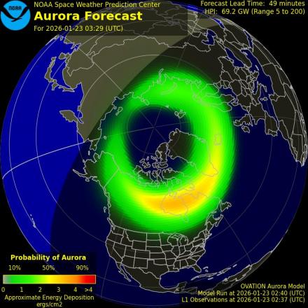 Aurora Borealis Ovation forecast model - Northern hemisphere