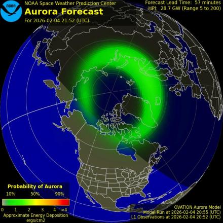 Aurora Borealis Ovation forecast model - Northern hemisphere