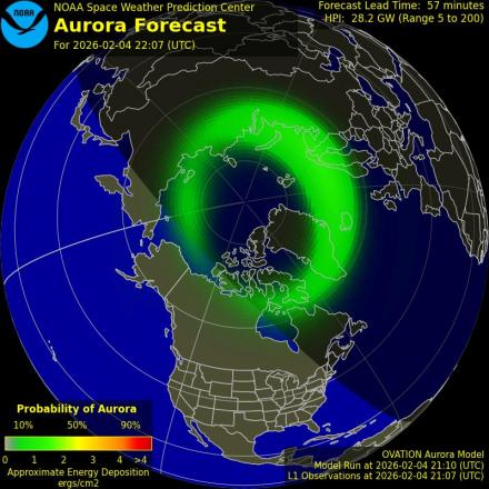 Aurora Borealis Ovation forecast model - Northern hemisphere