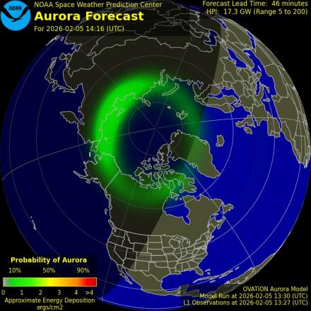 Aurora Borealis Ovation forecast model - Northern hemisphere