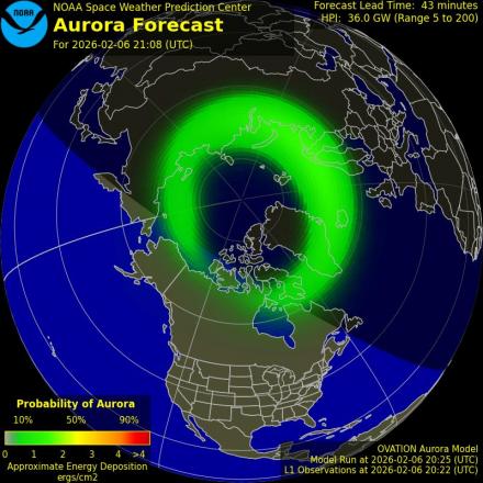 Aurora Borealis Ovation forecast model - Northern hemisphere