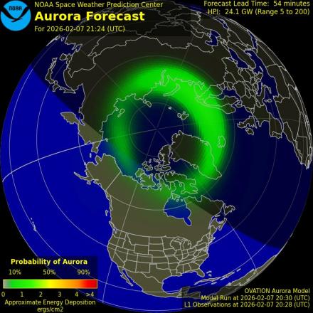 Aurora Borealis Ovation forecast model - Northern hemisphere