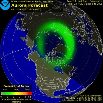 Aurora Borealis Ovation forecast model - Northern hemisphere