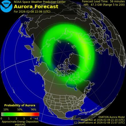Aurora Borealis Ovation forecast model - Northern hemisphere