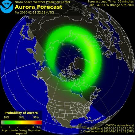 Aurora Borealis Ovation forecast model - Northern hemisphere