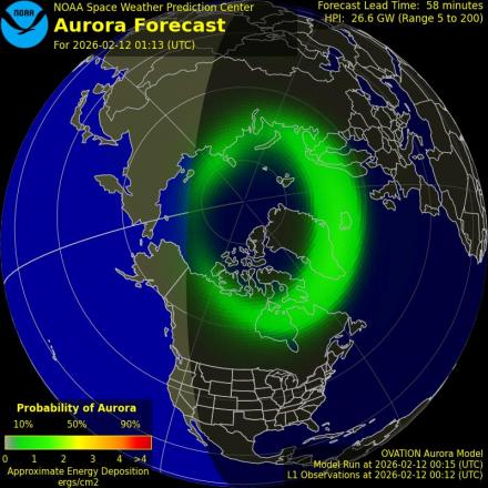 Aurora Borealis Ovation forecast model - Northern hemisphere
