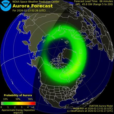 Aurora Borealis Ovation forecast model - Northern hemisphere